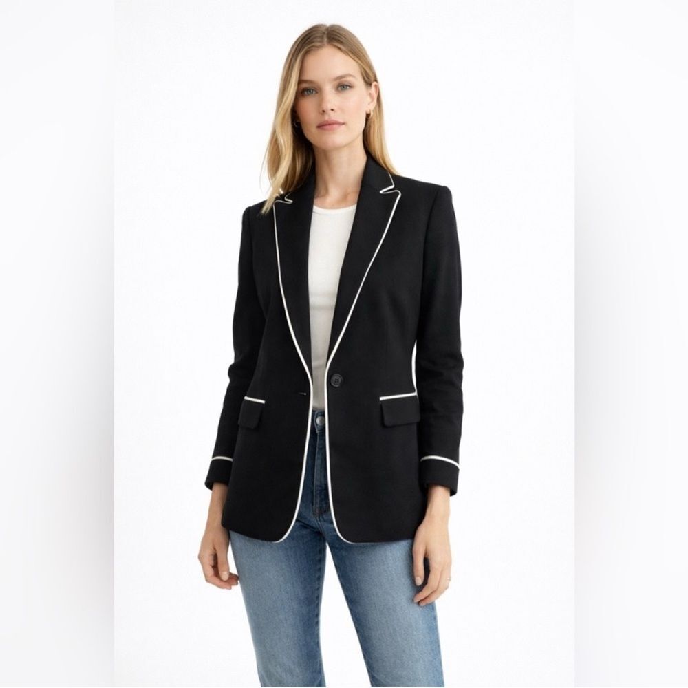 Rag & Bone Lexington Black Blazer White Piping Size 4 Tailored
